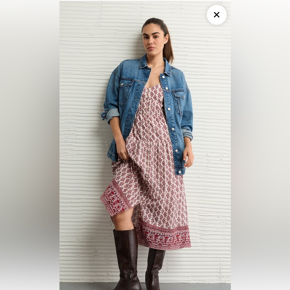 American Eagle Outfitters Pink Patterned Midi Dress